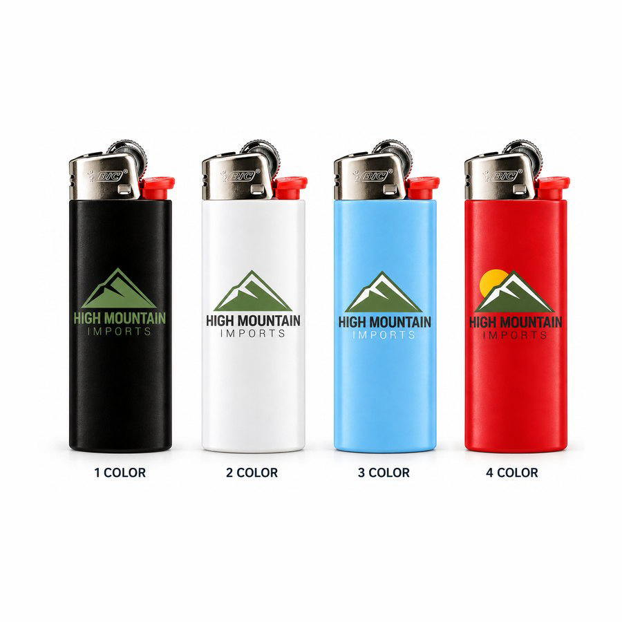 BIC Maxi lighters screen printed with a one-colour logo in four base colours